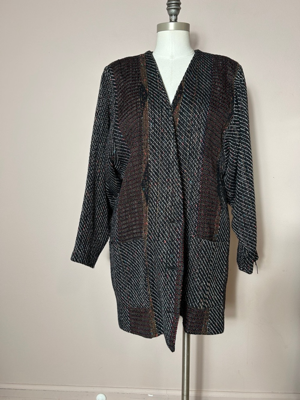 VTG Deborah Cross Handmade textured tweed longline Blazer recycled kantha style